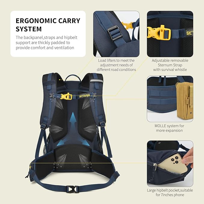 SKYSPER Hiking Backpack for Men Women, 35L Travel Backpack Waterproof Camping - Image 4