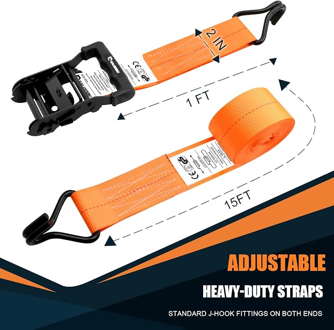 6 Pack 2 inch Ratchet Straps Heavy Duty J Hook 2 in x 15ft - Image 2