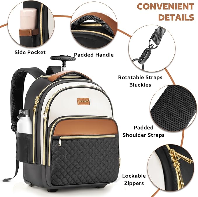 Small Rolling Backpack for Women, Lightweight Travel Backpack - Image 3