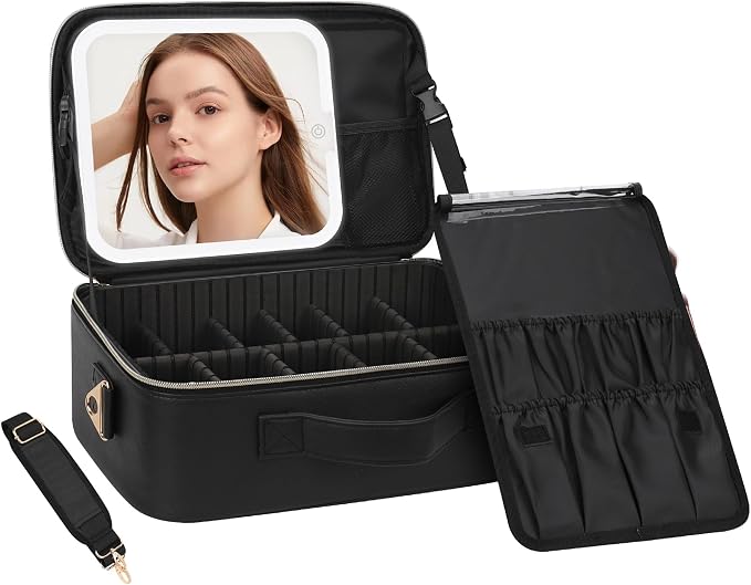 Chomeiu Makeup Bag with LED Mirror, Travel Cosmetic Train Case by Chomeiu
