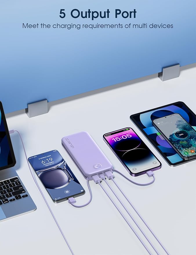 Portable Charger with Built in Cable and AC Wall Plug, USB C Power Bank - Image 8