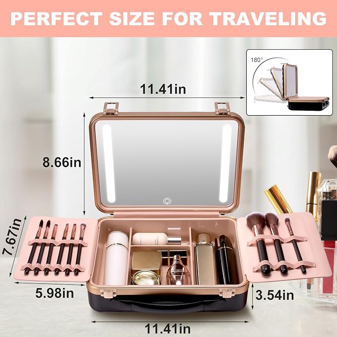 Mocado Travel Makeup Case with Lighted Mirror, Makeup Box with 8 Makeup Brushes - Image 6