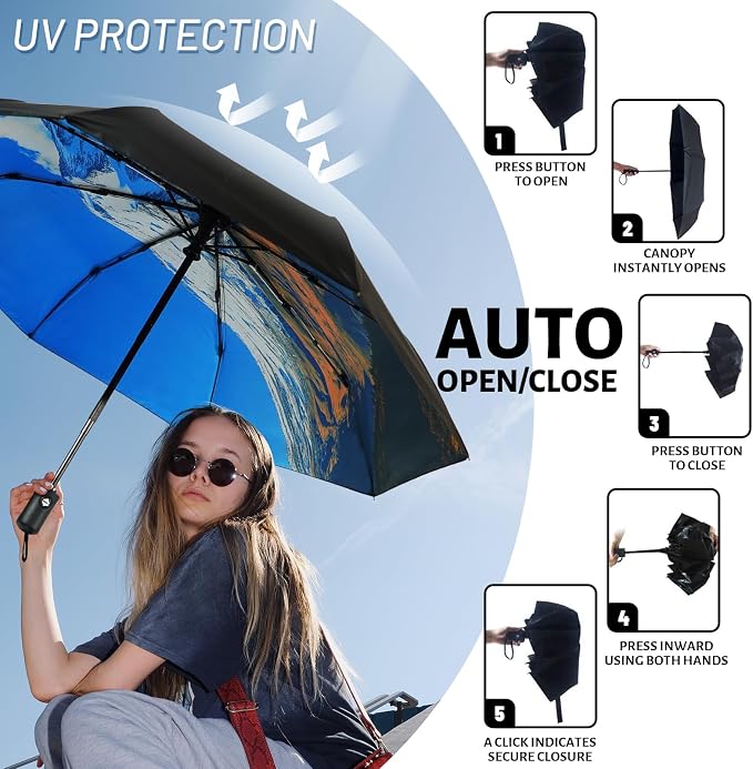 SY COMPACT Travel Umbrella Windproof Automatic Umbrellas Small Compact UV Sun - Image 4