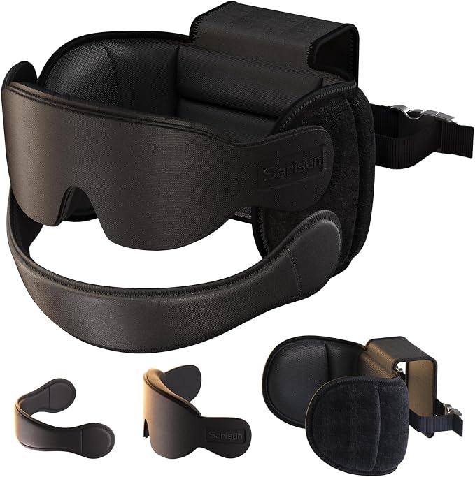 Travel Pillow Combo with Chin Strap, Airplane Pillows with 3D Eye Mask by SARISUN