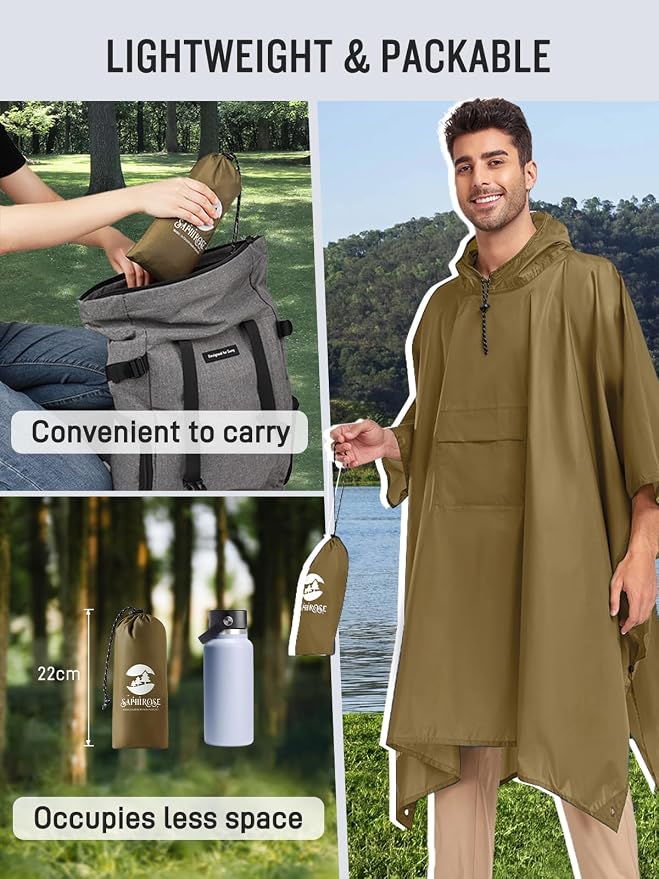 SaphiRose Extra Thick Hooded Rain Poncho Double Layer Waterproof Raincoat Jacket - Image 5