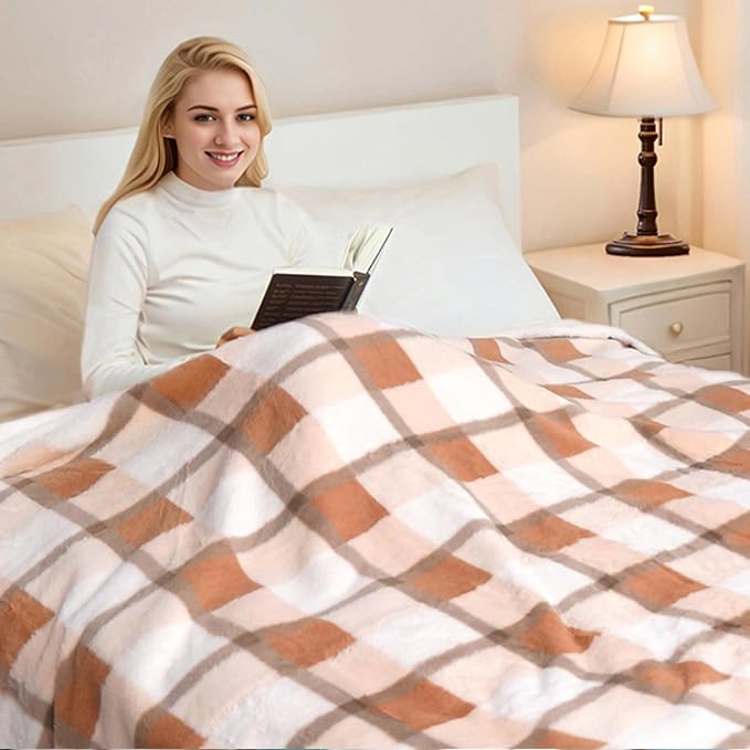 PU MEI Super Soft Faux Rabbit Fur Sherpa Fleece Throw Blanket, Reversible - Image 5