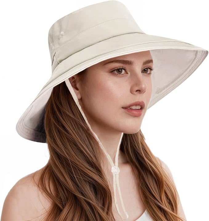Sun Hats for Women Wide Brim Ponytail UV Protection Beach Hat Packable by Beurlike