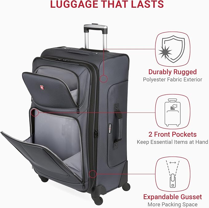 SwissGear Sion Softside Expandable Luggage, Dark Grey, Checked-Large 29-Inch - Image 4