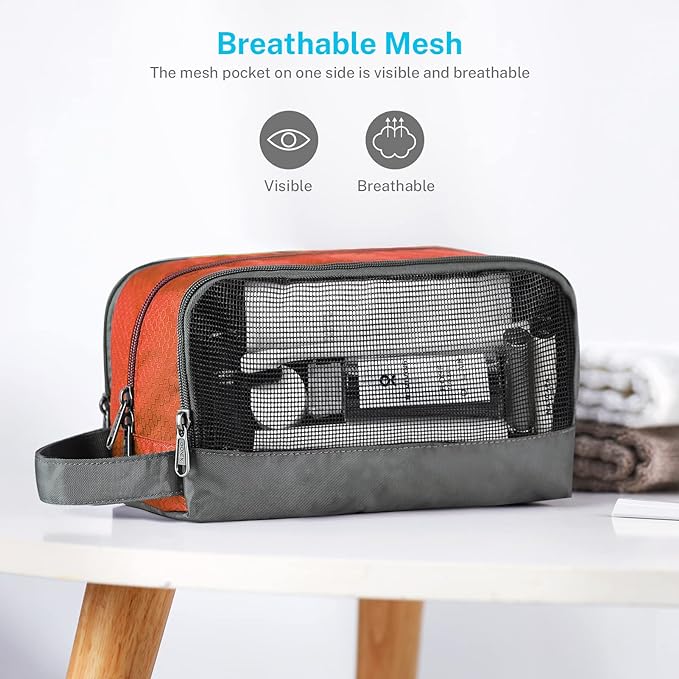 Gonex Travel Toiletry Bag Nylon, Dopp Kit Shaving Bag Toiletry Organizer Orange - Image 3