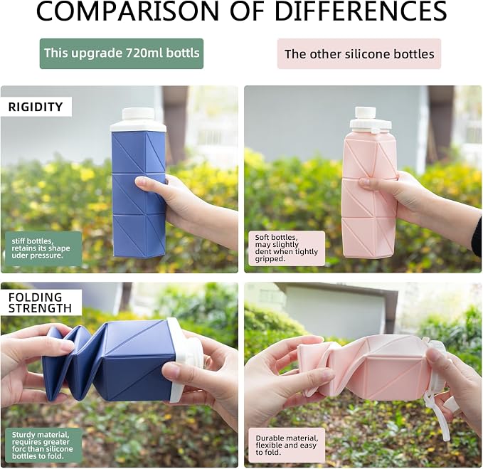 24oz Collapsible Water Bottles, Food grade BPA Free Reusable Foldable Water - Image 7