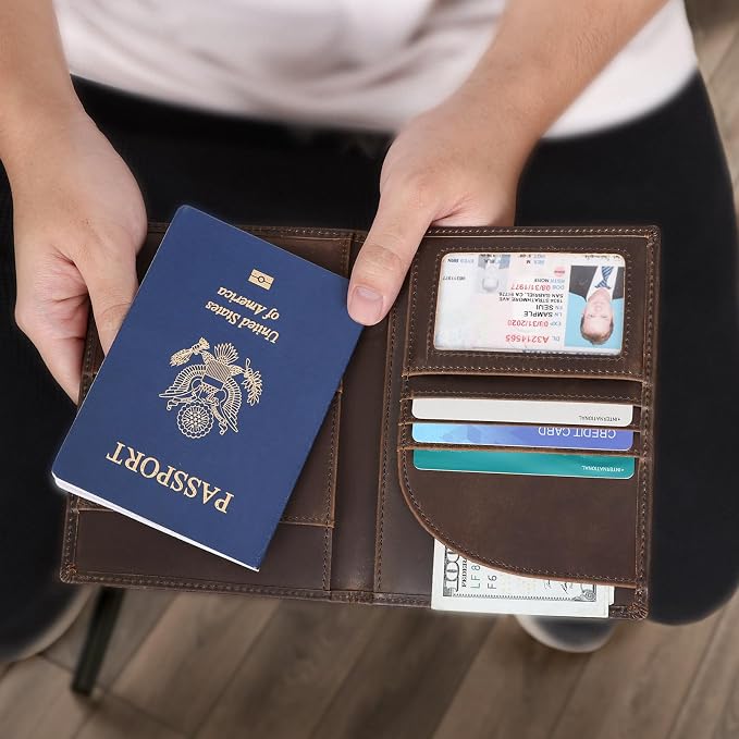 Polare Full Grain Leather Passport Holder RFID Blocking Travel Bifold Wallet - Image 3