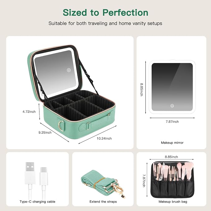 Travel Makeup Bag with LED Mirror, Cosmetic Bags - Image 3