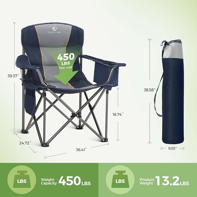LET'S CAMP Folding Camping Chair Oversized Heavy Duty Padded Outdoor Chair - Image 3