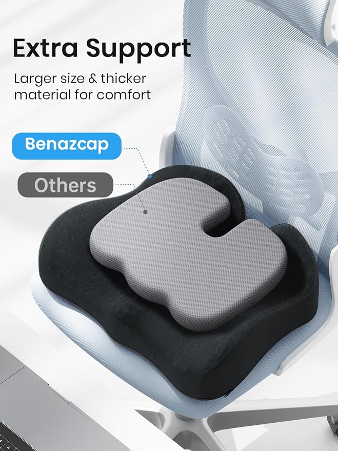 Benazcap Ergonomic Seat Cushion -Large Memory Foam Office Chair Cushion Seat Pad - Image 2