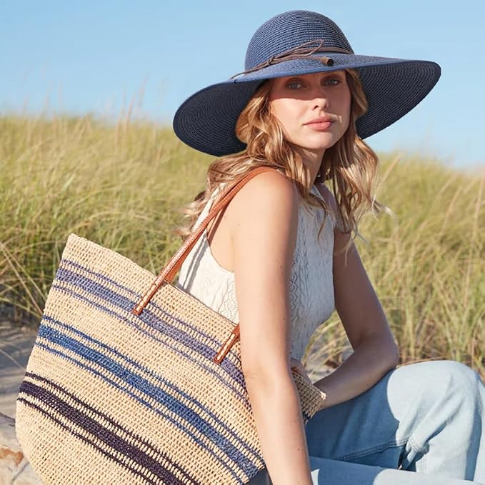 DRESHOW Beach Hats for Women Big Straw Wide Brim Summer Hat Floppy Foldable - Image 5