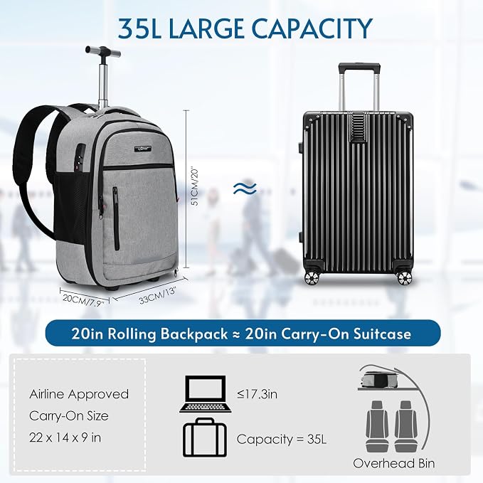 lychee Concealable Rolling Backpack-Adult Business Laptop Backpack - Image 5