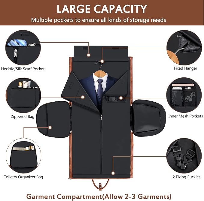 Garment Bag for Travel, Convertible Carry on Garment Duffel Bag for Men 3Pcs - Image 3