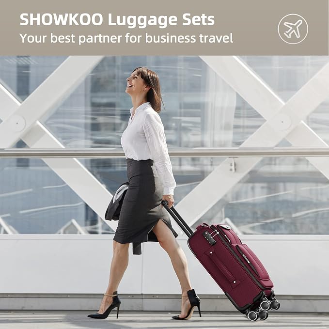 SHOWKOO Luggage Sets 3 Piece Softside Expandable Lightweight Durable Suitcase - Image 2