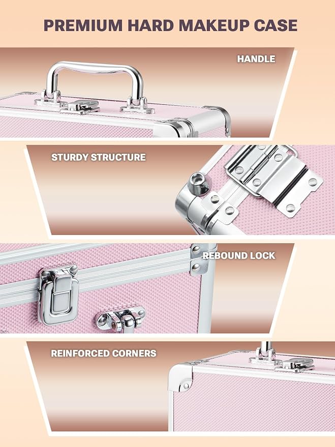 Qislee Makeup Box with A Detachable Lighted Mirror, Waterproof Travel Train Case - Image 4