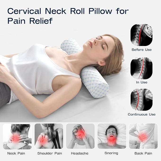 Neck Roll Pillow, Memory Foam Neck Support Pillows, Round Neck Pillows - Image 4