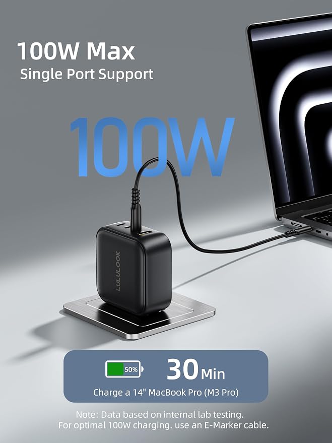 LULULOOK 100W USB C Charger, 4-Port GaN Fast Charging Block, PD Type-C Wall - Image 4