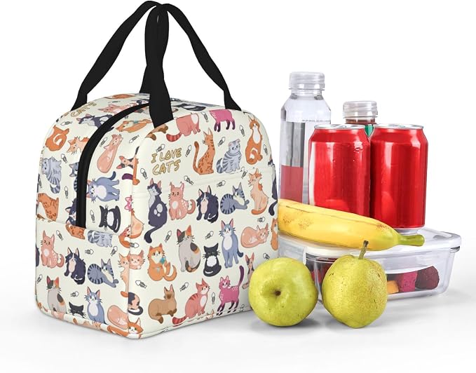 Cute Cat Lunch Box Kitten Lunch Bag Insulated Reusable Lunch Tote Bag Cooler - Image 4