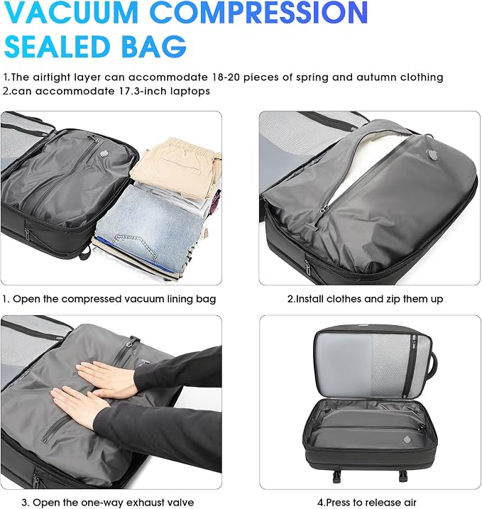 Vacuum Backpack for Men, 50L Expandable Compression Backpack - Image 4