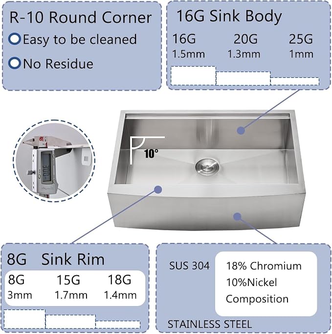 Farmhouse Sink 33 Inch, 33x22 Inch Apron Front Farmhouse Kitchen Sink, 16 Gauge - Image 6