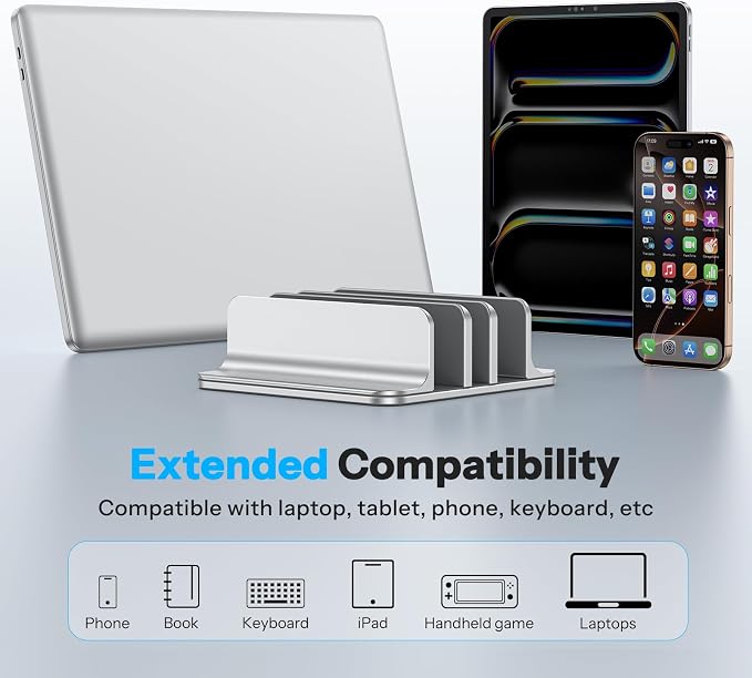 OMOTON 3-Slot Vertical Laptop Stand, Desktop Aluminum Stand - Image 5