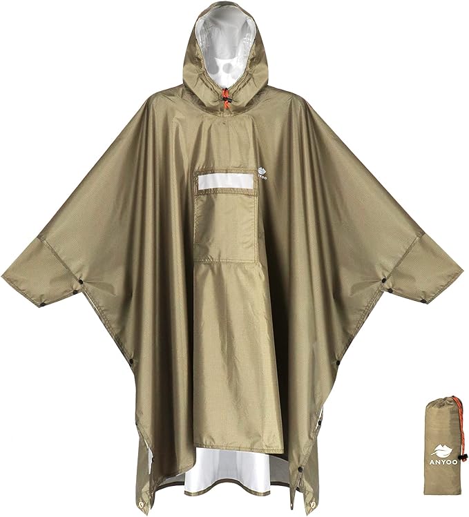 ANYOO Hooded Rain Poncho for Adults Waterproof Lightweight Rain Coat for Men by Anyoo