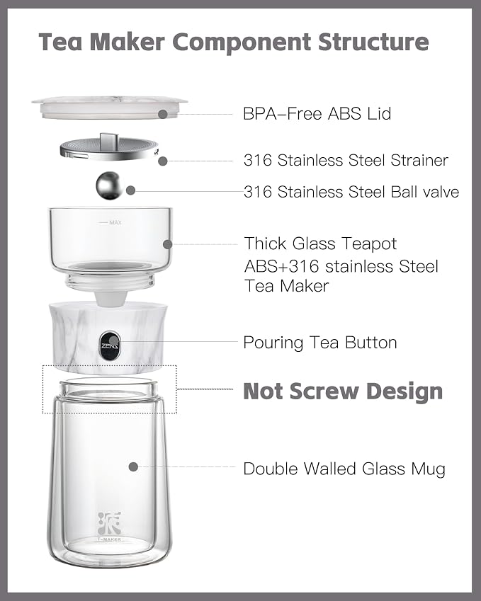 ZENS Modern One Touch Tea Maker, Glass Teapot - Image 6