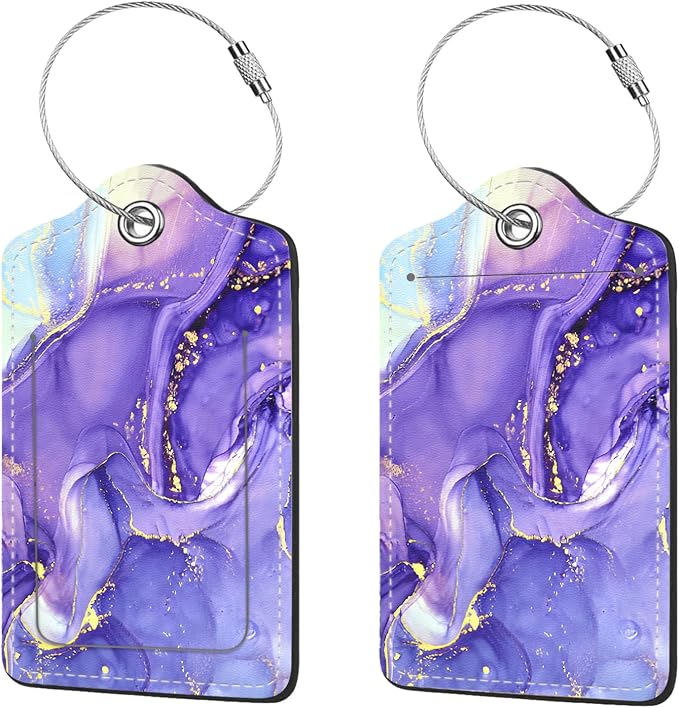 2 Pcs Luggage Tags for Suitcase, Cute Unique PU Leather Travel Bag Tag by Anikathy