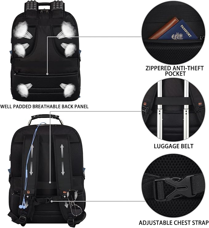 Laptop Backpack, 55L Capacity, TSA Approved, Convenient USB Port, Comfortable - Image 6