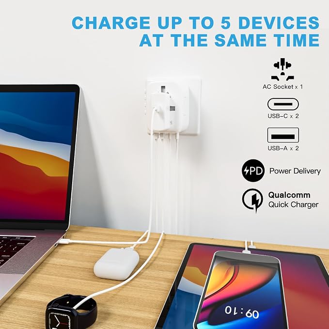 Universal Travel Adapter, PD20W International Power Adapter, 2 USB-C & 2 USB-A - Image 2