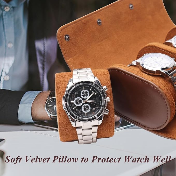 Watch Travel Case, Luxury Leather Watch Roll 2 Slot Organizer Box, Jewelry - Image 4