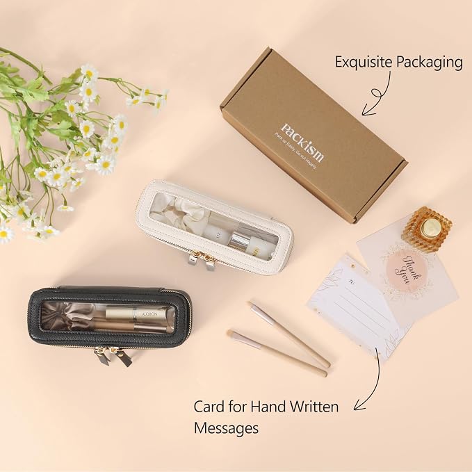 PACKISM Slim Clear Makeup Brush Bag, Pebbled Texture & Hard PU Leather Small - Image 4