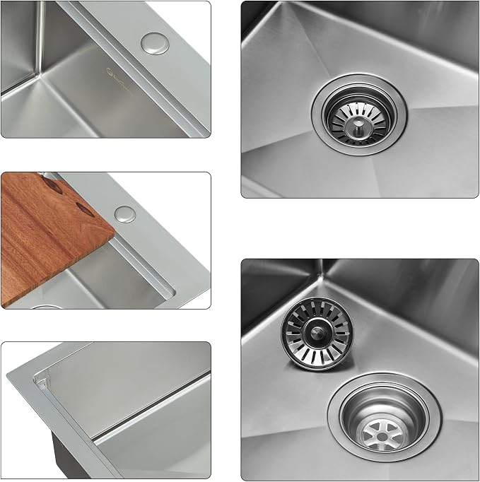Kitchen Sink, 17 x 19 Inch Drop-in Bar Sink Stainless Steel Topmount Kitchen - Image 5