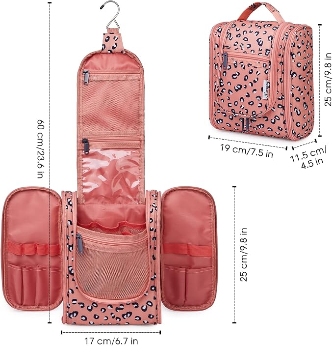 Narwey Small Hanging Cheetah Toiletry Bag Women Travel Makeup Bag Organizer - Image 6