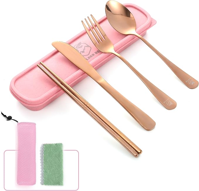 Boulder Bee Travel Utensils Set | Reusable Camping Cutlery Set | Stainless by BoulderBee