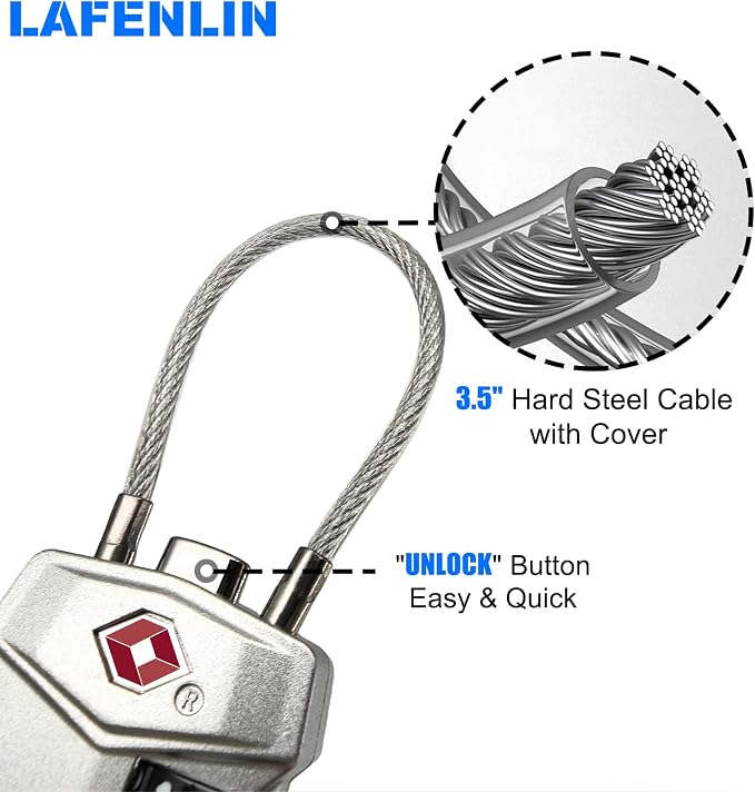 2 Pack TSA Approved Travel Luggage Locks, Cable Combination Lock, 3 Digit - Image 5