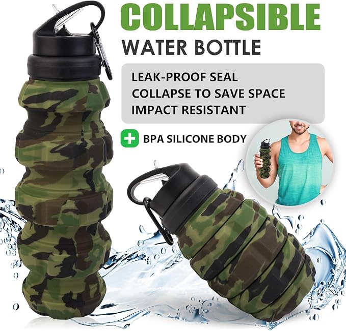 Collapsible Travel Water Bottle18oz, Reuseable Silicone Foldable Water Bottles - Image 4