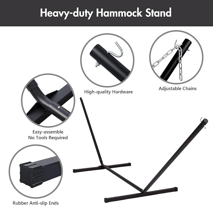 ANOW Double Hammock with Stand Included, 2 Person Hammock with Stand - Image 3