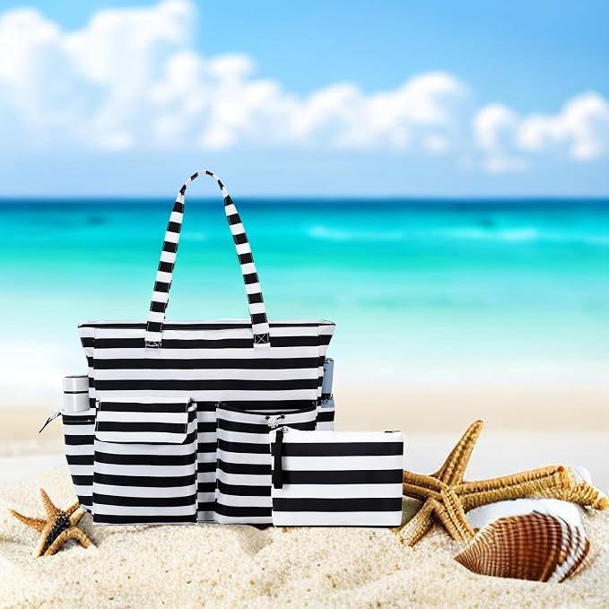 LEDAOU Large Beach Tote Bag Women Waterproof Sandproof Zipper Beach Tote Bag - Image 9