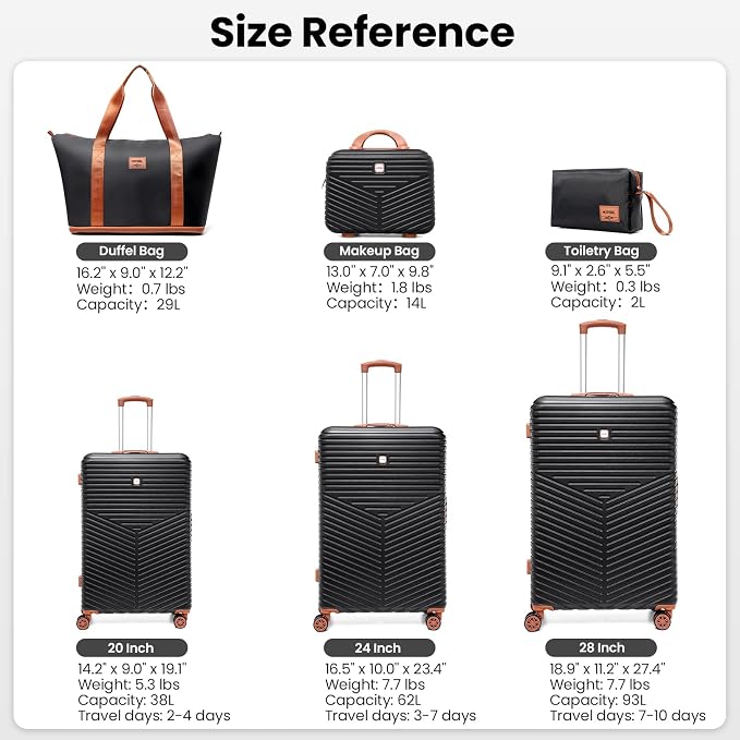 Hoteel 6 Piece Luggage Set Carry on ABS+PC Hard Shell Suitcase - Image 3
