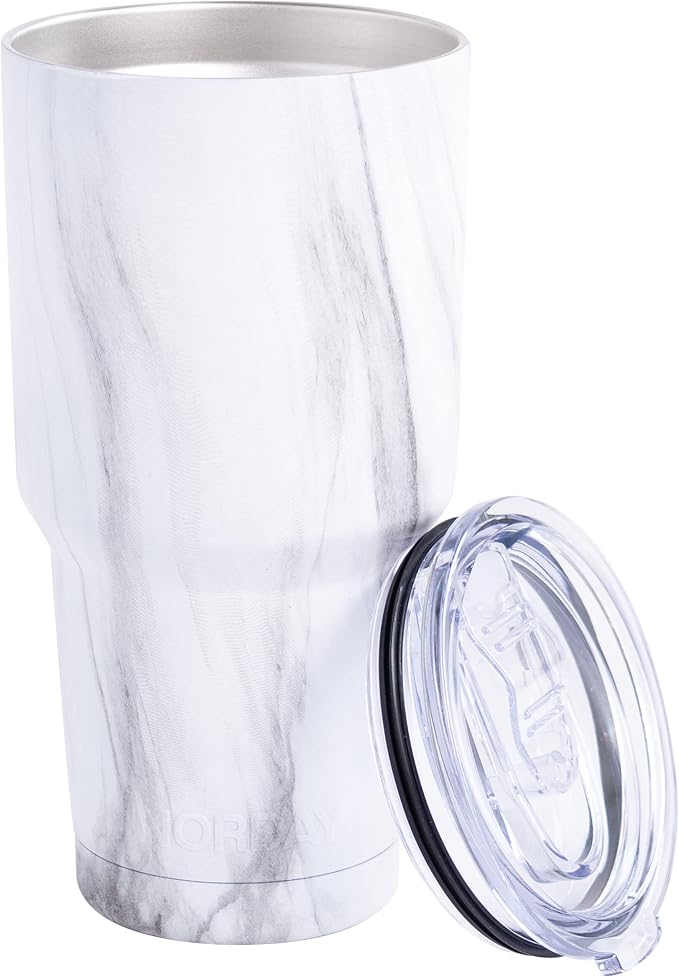 NORDAY | Tumbler with Lid - 30oz - White Marble Insulated Tumbler - Stainless by Norday