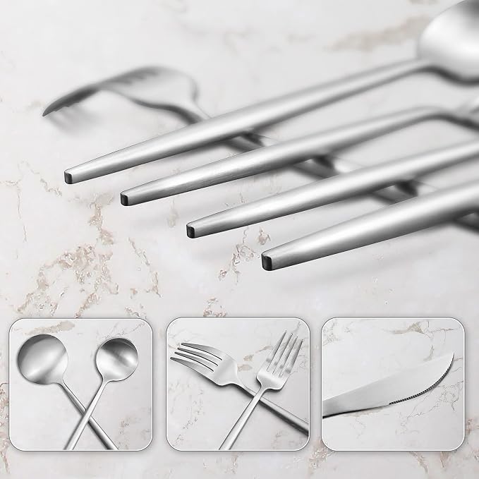 60-Piece Silverware Set, IBIILII JEFF Stainless Steel Flatware Set，Kitchen - Image 4