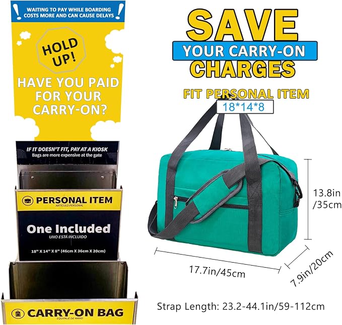 For Spirit Airlines Personal Item Bag 18x14x8 in Underseat Carry-on Luggage - Image 3