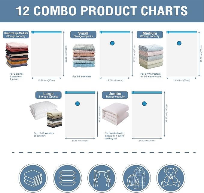12 Pack Vacuum Storage Bags, Space Saver Vacuum Storage Bags, Vacuum Seal Bags - Image 5