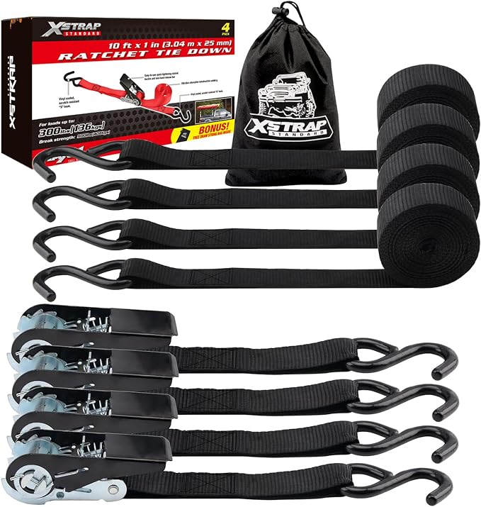 XSTRAP STANDARD Ratchet Tie Down Straps 4 Pk 10 Ft- 300 Lbs Load Cap- 900 Lbs by XSTRAPSTANDARD