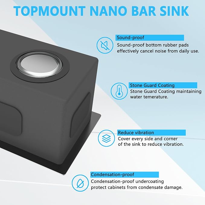10 inch Bar Sink Undermount, 10x18 inch Small Bar Sink Gunmetal Black - Image 6
